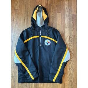 Reebok Onfield Pittsburgh Steelers Coat Fleece Lined Hood Full Zip Windbreaker M